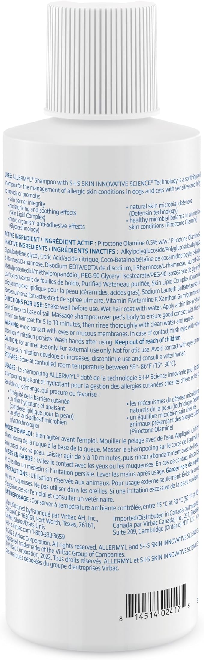 Allermyl Piroctone Olamine Medicated Pet Shampoo - Hypoallergenic Shampoo for Dogs and Cats, Soothing and moisturizing Dog Shampoo for Allergic Skin (by Virbac)