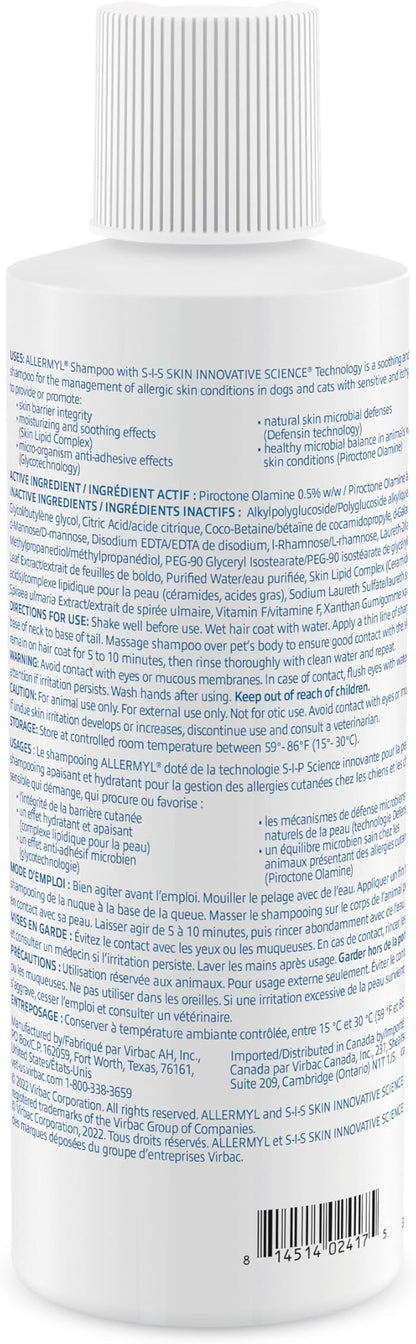 Allermyl Piroctone Olamine Medicated Pet Shampoo - Hypoallergenic Shampoo for Dogs and Cats, Soothing and moisturizing Dog Shampoo for Allergic Skin (by Virbac)