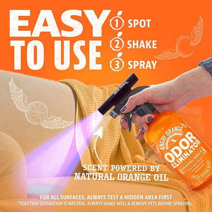 ANGRY ORANGE Pet Odor Eliminator Kit for Dog Urine - Citrus - 24 oz + UV Flashlight