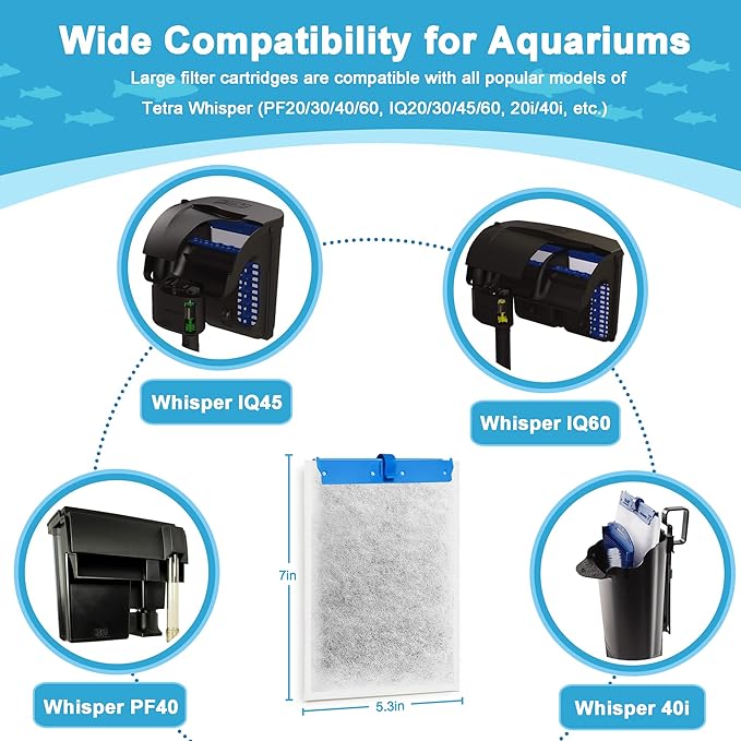 12 Pack Large Replacement Filter Cartridges Compatible with Tetra Whisper Bio-Bag Filters Large Aquarium Filter Cartridges for Whisper 20i/40i IQ20/30/45/60 PF20/30/40/60 Power Filters