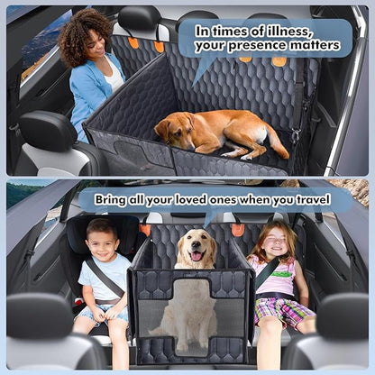 3-in-1 Convertible PU Leather Dog Car Seat Extender & Booster Seat – 400lb Capacity, Waterproof, Hard Bottom, Scratch-Proof Hammock for Cars & SUVs-L