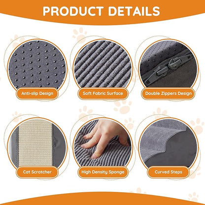 Dog Stairs for Small Dogs, 4-Step Dog Ramp for Bed 19.7" H, Dogs Steps for Bed, Couch, Pet Stairs with Non-Slip Bottom Design, Cat Scratching, High Density Foam Portable Pet Steps, Indoor, Grey