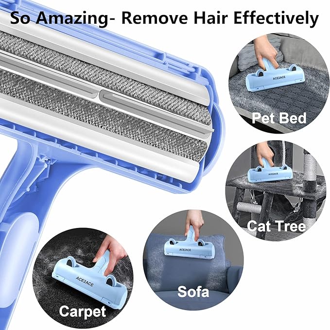 ACE2ACE Pet Hair Removal Tool, Lint Roller Brush for Cats and Dogs, Reusable Self Clean Pet Fur Remover, Pet Hair Remover for Laundry, Carpet, Furniture, Couch, Sofa and Bedding (Blue)