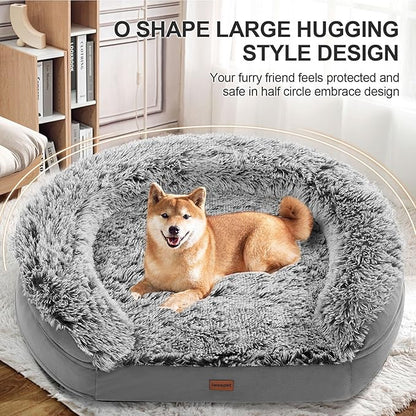 3.7 inch Thickened Orthopedic Dog Beds for Large Dogs, Supportive Dog Sofa Bed with 28D Egg-Crate Foam, Removable Washable Plush Cover, Waterproof Lining, Half-Round Design for Puppy, Senior Dog