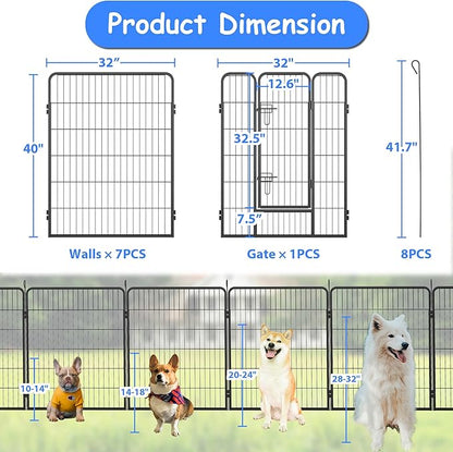 Dog Playpen, Outdoor Dog Fence, 8 Panels, 40" H Dog Pen for Medium/Small Dogs, Heavy Duty Metal Pet Fence with Gate, Portable Dog Fence for RV Camping and Yard (Black)