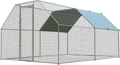 4ever2buy Chicken Runs for Yard with Cover, Large Metal Chicken Run Walk in Metal, Outside Dog Kennel with Roof, Flat Roofed Outdoor Kennel for Cats(9.2’Lx12.47’Wx6.4’H)