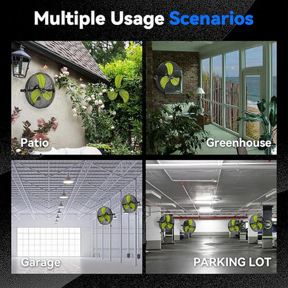 2600 CFM 14 inch Outdoor High Velocity Wall Mounted Fan, 3-Speed Metal Fans with IP44 Enclosure Motor, Industrial Grade Weatherproof Wall Fan for Patio, Greenhouse, Garage, and Gazebo