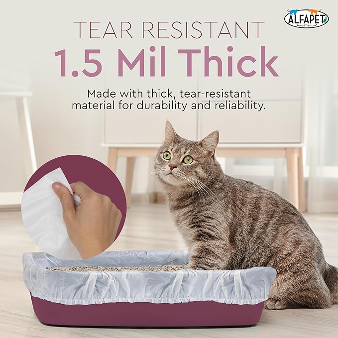 Alfapet Elastic Cat Litter Box Liners - Large 12 Count - Tear-Resistant Cat Litter Bags - Waterproof Kitty Litter Liners - Fits Litterbox Pan Sizes Medium and Large, 31" x 17", 20 lb Capacity