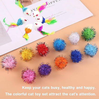 42pcs Interactive Cat Toys Kit - Multi-Activity Kitten Toy Set with Collapsible Tunnel, Feather Wand & Bell, Cat Balls Toys - Indoor Play Enrichment Supplies for Adult Cats & Kittens