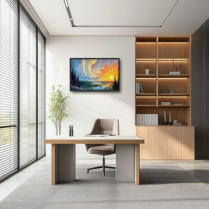 Framed Large Sunrise Wall Art for Living Room, Oversized Sunrise Wall Decor Forest Lake Landscape Canvas Print Natural Picture Home Decoration for Bedroom Living Room Office 36"x24"