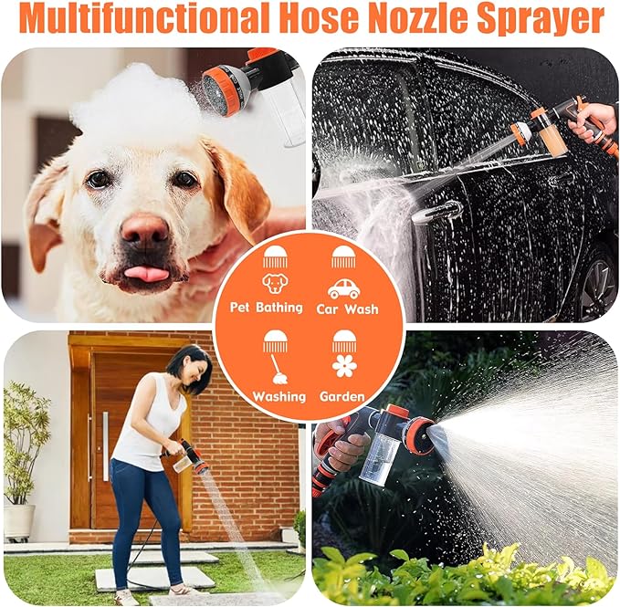 Dog Washing Hose Attachment for Pet Bathing with Black Shower Diverter, Pup Dog Wash Hose Nozzle Shampoo Sprayer for Indoor Outdoor Pet Shower, Dog Shower Attachment with Dog Brush