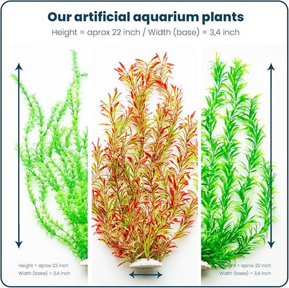 3PCS Artificial Aquarium Plants Set Extra Large - Big Natural Looking Plastic Decoration for Fish, Axolotl and Turtle Tanks – Tall Realistic Tank, Swamp and Pond Fake Plant Decorations.