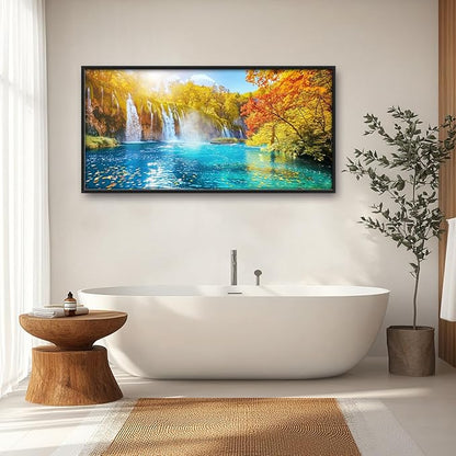 Extra Large Waterfall Lake Framed Wall Art for Living Room,Oversized Fall Autumn Tree Landscape Pictures Wall Decor,Nature Canvas Print Painting Modern Artwork Bedroom Office Bathroom 60L" x 30W"