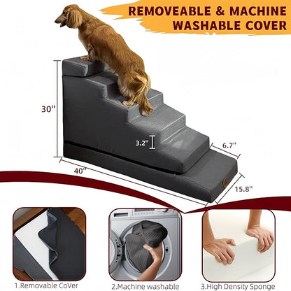 Dog Stair ramp for 30 inch high beds. 6-Step Dog Stair Ramp for 20 to 36 Inch Sofa Beds. Pet Steps for Small, Medium and Large Dogs. Non-Slip, Balanced and Portable. Multifunctional 6 Steps, Gray.