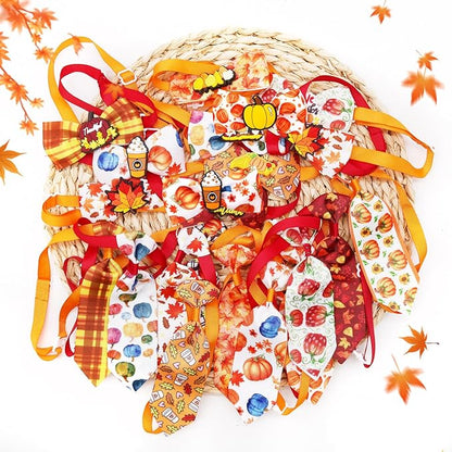 22pcs Fall Dog Bow Tie, Adjustable Bowtie Collar Attachment for Small Medium Pets, Bulk Neckties Set for Thanksgiving Day,Autumn Pet Supplies Charms Hair Costume Accessories(Maple Leaf, Pumpkin)