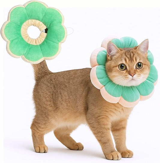 Adjustable Comfy Flower Style Elizabeth Collar for Cats Puppies Soft Recovery Cone Pet Protective Neck Collar (Green, Samll)