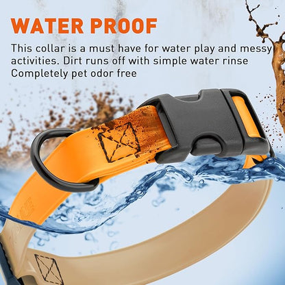 Dogline Biothane Waterproof Dog Collar with Quick Release Buckle Strong Coated Nylon Webbing with Odor- Proof for Easy Care Easy to Clean Fits Small Medium Large Dogs, Tangerine Orange 5/8" W 9-14" L