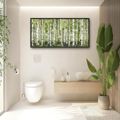 Extra Large Birch Tree Framed Wall Art for Living Room,Oversized Green Aspen Trees Forest Pictures Wall Decor,Canvas Print Painting Modern Artwork Bedroom Office Bathroom 60L" x 30W"