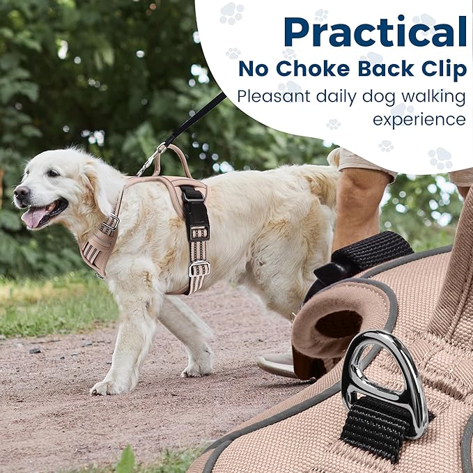 Funfox Dog Harness No Pull, Adjustable Pet Vest Harness, Super Soft Material with Vertical Handle Easy Control, Reflective Night Walking, 2 Leash Clips for XLarge Dogs, Brown, XL