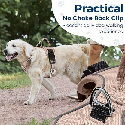 Funfox Dog Harness No Pull, Adjustable Pet Vest Harness, Super Soft Material with Vertical Handle Easy Control, Reflective Night Walking, 2 Leash Clips for Small Sized Dogs, Brown, S