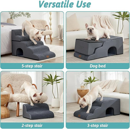 Extra Wide Dog Stairs with Tunnel, Detachable Large Pet Step for Small Medium Dog, Puppy or Cat, Ramp for High Bed, Couch, Sofa or Car, Stable, 19.7x33x22.4 inch, 5 Step, Dark Grey