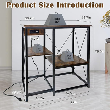 20-37 Gallon Fish Tank Stand with Power Outlet, 30.7"x13.8" Metal Frame Fish Stand, 3-Tier Wood Aquarium Stand, 400LBS Capacity Reptile Terrarium Stand