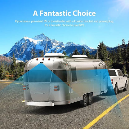 4 Cameras Wireless RV Backup System with 7-Inch Monitor, 2 Rear Sharkfin 2 Side Cameras, IR Night Vision, IP69k Waterproof Recording, Compatible with Furrion Pre-Wired RV Truck Trailer BW4
