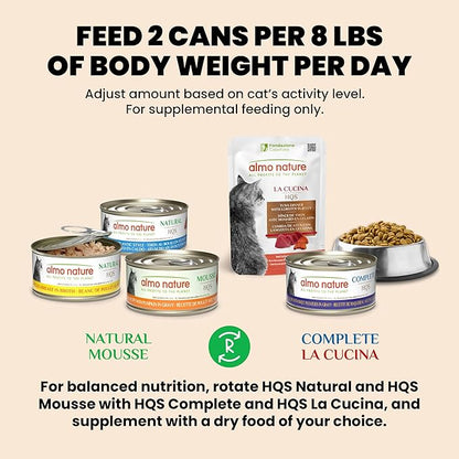 almo nature Wet Cat Food HQS Natural Rotational Diet Chicken & Tuna Selection-Variety Pack, Grain-Free, High-Protein, Highly Digestible, Sensitive Stomach Formula, Additive-Free, 2.47 oz Cans,24-Pack