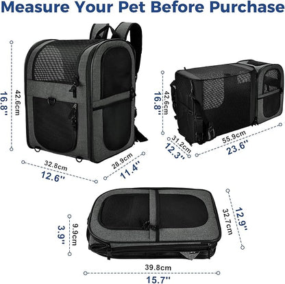 Apollo Walker Pet Carrier Backpack for Large/Small Cats and Dogs, Puppies, Safety Features and Cushion Back Support for Travel, Hiking, Outdoor Use (Gray-Expandable)