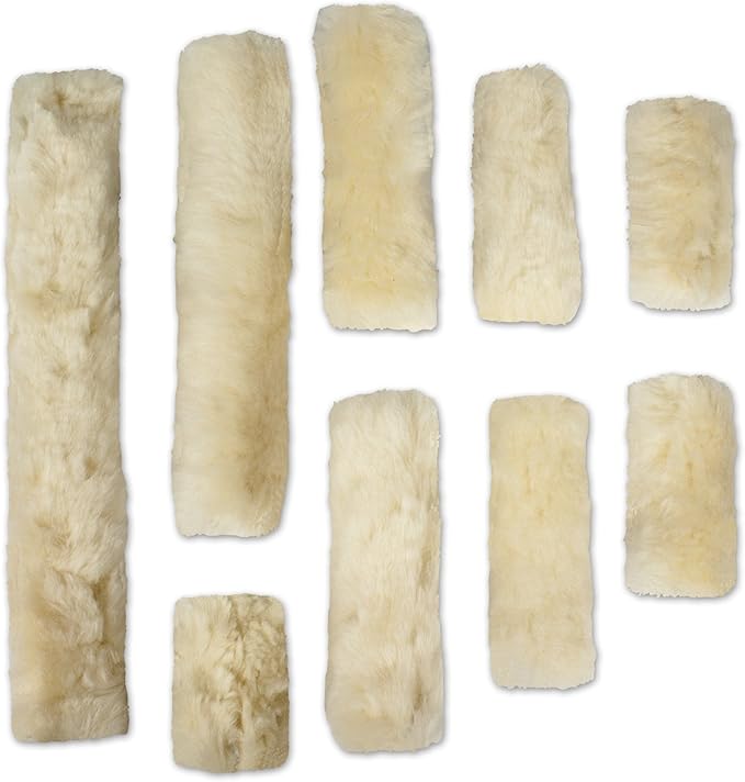 ECP Equine Comfort Products Merino Sheepskin Halter Fleece Set for Horses, 100% Natural Wool, Chafe Protection, Breathable Relief & Cushioned Comfort, Machine Washable, 9-Piece Set, Cream