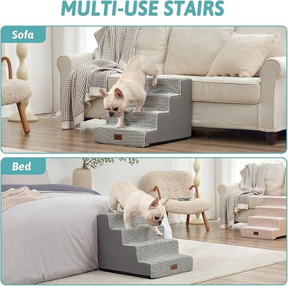 Dog Stairs for Small Dogs, 4 Tier Wider Pet Stairs for Couch and Beds, 17.7" H Non-Slip Dog Steps for Old Cats, Puppy, Small Medium Dogs, 17.7x23.6x17.7 inch, White Black