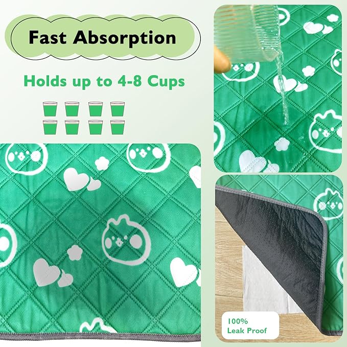 4 Pack Guinea Pig Bedding - Washable Guinea Pig Cage Liners, Waterproof Reusable & Anti Slip Pee Pads Super Absorbent Mats for Small Animals Pet Rabbit Bunny Hamster Rat (Green, 24 x 18 Inch)