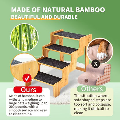 Dog Stairs for Small Dogs,3-Step Bamboo Wooden Dog/Pet/Cat Steps Ramp for Couch Sofa,Bed and Car, Can Support Weighing Up to 160 LB,