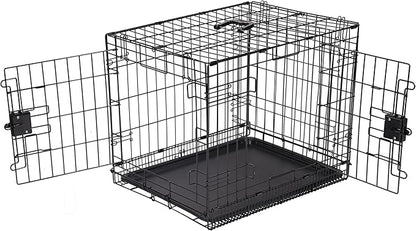 Amazon Basics Durable,Foldable Metal Wire Dog Crate with Tray, Double Door, 30 x 19 x 21 in, Black