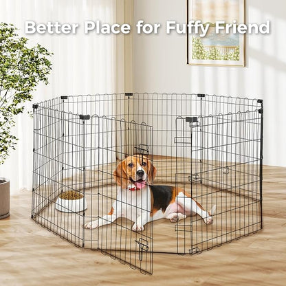 Foldable Dog Playpen 30" Height 8 Panels Metal Exercise Pen with Door - Indoor/Outdoor Puppy Playpen for Small Dogs, Portable Pet Fence for Yard Garden Camping, Black