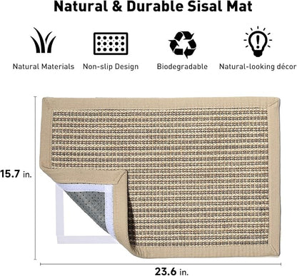 FUKUMARU Cat Scratcher Mat, 23.6 X 15.7 Inch Natural Sisal Cat Scratch Mats, Horizontal Cat Floor Scratching Pad Rug, Protect Carpets and Sofas (Cream - Thicken)