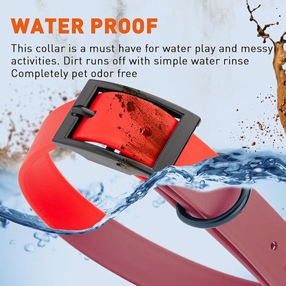 Dogline Biothane Waterproof Dog Collar Strong Coated Nylon Webbing with Black Hardware Odor- Proof for Easy Care Easy to Clean High Performance Fits Small Medium or Large Dogs, Cherry Red