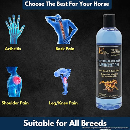 E3 Veterinary Strength Liniment Gel for Sore Muscle & Joint Relief - Reduces Pain & Swelling - Horse Liniment for Humans & Pets - Arthritis Aid - Non-Greasy Herbal Formula- Topical Analgesic