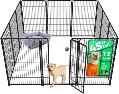 FXW Homeplus Unleashed Indoor Dog Playpen - Stress-Free and Safe Play, Heavy Duty 45 Inch 12 Wire Panels Dog Pen for Large Dogs, Black│Patented