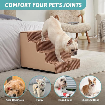 Dog Stairs for Small Dogs, 4 Tier Wider Pet Stairs for Couch and Beds, 17.7" H Non-Slip Dog Steps for Old Cats, Puppy, Small Medium Dogs, 17.7x23.6x17.7 inch, Light Brown