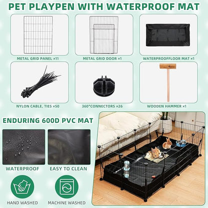 104 Pcs Rabbit Starter Kit Litter Box Bunny Tunnel Pet Playpen with Waterproof Mat Water Bottle Animal Grooming Kit Bowl Blankets with Cleaning Set for Guinea Pig Rabbit Accessories