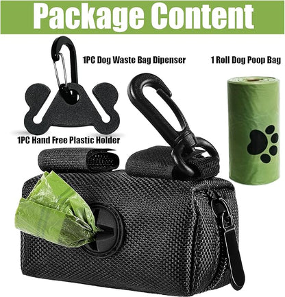Dog Waste Bag Dispenser Pet Poop Bags Holder for Doggie Waste Bags Dispensers Soft Fabric Zipper Small Doggy Puppy Pouch for Leash Accessory Attachment with Carrier (Black)