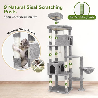 Globlazer Giant Cat Tree, 83 inch Cat Tree for Indoor Cats Large Adult, XXL Cat Tower with 9 Scratching Posts for 20lb+ Heavy Duty Large Adult Cats, F83, Light Grey