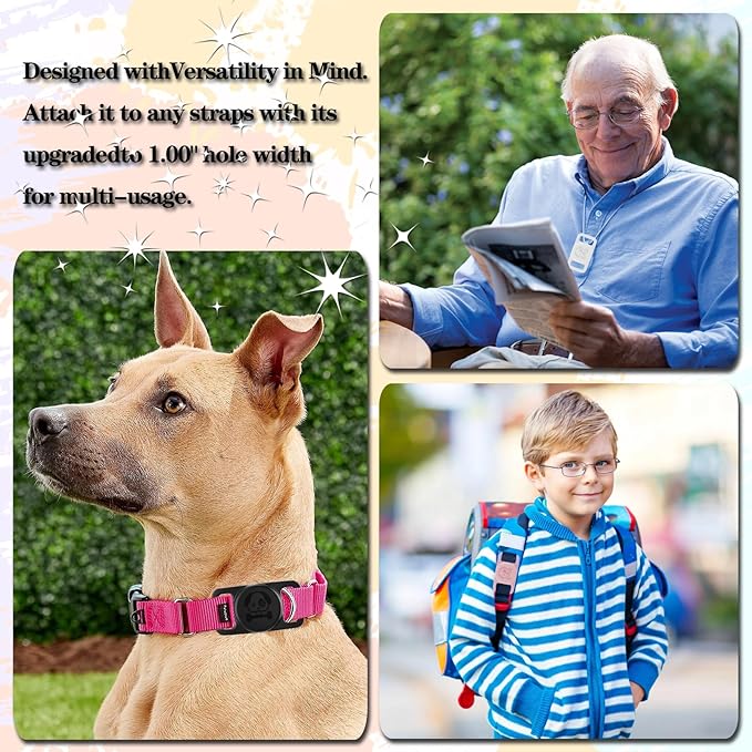 4 Pack Waterproof Dog Collar Holder Compatible with AirTag, Silicone Hidden Loop Holder for Airtag Tracker, Anti-Lost Dog Collar Accessories(Cyan,White,Black,Pink)