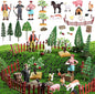 27 Pcs Farm Toys Set, 3 Little Farmer Figurines 9 Plastic Animals Figurines 10 Feed Food Fence Playset 4 Model Trees 1 Moss Mat Animal Farm Toys for Educational School Project Gift