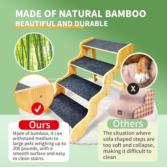 Dog Steps for Bed,24 Inches 5 Step Dog Stairs for Senior Pets to Get On 30 Inches High Beds/Car,Made of Bamboo Can Support Large Dogs Weighing Up to 160 LB
