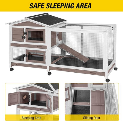 Aivituvin Rabbit Hutch Rabbit Cage Indoor with Casters Bunny Cage Outdoor for Small Animals with Pull-Out Tray