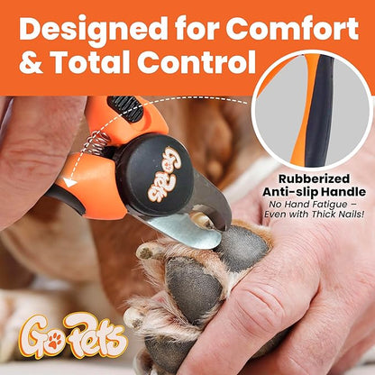 GoPets Nail Clipper for Large Sized Pets, Quick Sensor Safety Guard, Heavy Duty Trimmer for Thick Nails, Stainless Steel Blades, Grooming Tool for Dogs & Cats, Non-Slip Handle, Built-in Nail File