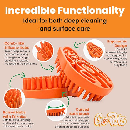 GoPets Curry Comb Bath Brush for Cleaning & Grooming, Silicone Shampoo Scrubber for Shedding & Massage, Rubber Dog Wash & Grooming Brush, Pet Bath Supplies for Long & Short Hair Dogs & Cats