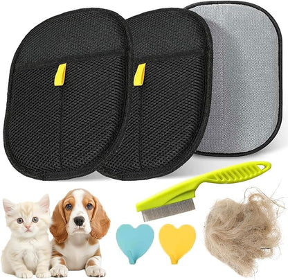 2pcs - Pet Hair Removel Glove for Cats & Dogs, Electrostatic Pet Hair Removal Gloves for Couch, Cat Grooming Gloves, Reusable Cat and Dog Hair Removel for Sofas, Furniture, Carpets and Curtains